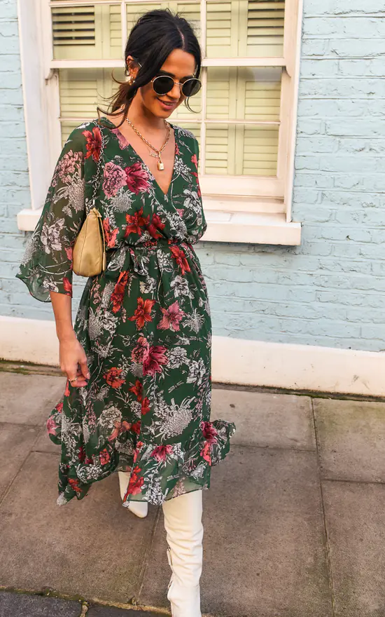 Kimono Sleeve Floral Maxi Wrap Dress In Green 3 Kimono Sleeve Floral Maxi Wrap Dress In Green
