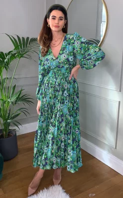 Traffic People Aurora Dress In Green Abstract Floral