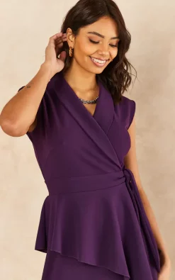 Wrapover Midi Peplum Frill Dress Purple 8 Wrapover Midi Peplum Frill Dress Purple -UK Skirt Sales 2023 2022 01 21 JEN Nayha FeverFish28782