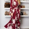 Jolie Moi Kamille Floral Long Sleeve Dress, Dark Red -UK Skirt Sales 2023 2022 01 24 Sasha JolieMoi64