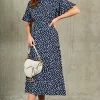 Courtney High Neck Angel Sleeve Midi Dress In Navy/White -UK Skirt Sales 2023 2022 01 28 SF TOM Naomi BlueVanilla35398