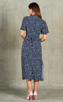 Courtney High Neck Angel Sleeve Midi Dress In Navy/White -UK Skirt Sales 2023 2022 01 28 SF TOM Naomi BlueVanilla35420