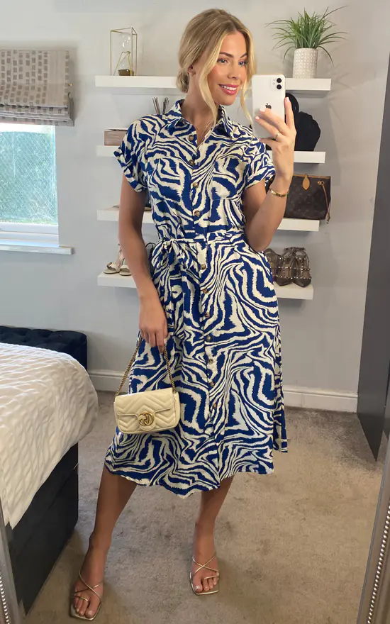 Yumi Zebra Print Shirt Dress In Blue 5 Yumi Zebra Print Shirt Dress In Blue - Image 3