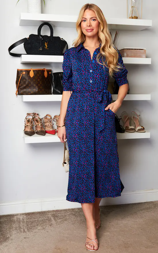 Jolie Moi Animal Print Shirt Dress, Blue Animal 3 Jolie Moi Animal Print Shirt Dress, Blue Animal