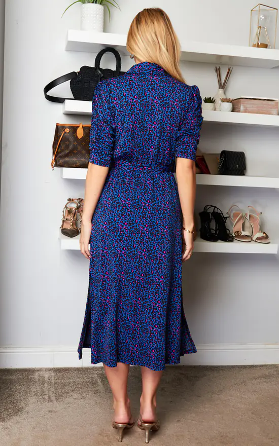 Jolie Moi Animal Print Shirt Dress, Blue Animal 6 Jolie Moi Animal Print Shirt Dress, Blue Animal - Image 4