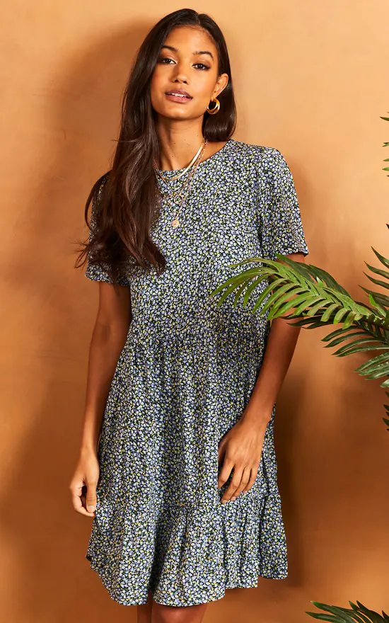 Vila Short Sleeve T Shirt Smock Dress In Black Floral 2 Vila Short Sleeve T Shirt Smock Dress In Black Floral