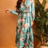 V Neck Floral Long Sleeve Dress In Green -UK Skirt Sales 2023 2022 02 22 SF TOM Julia bella blue0073