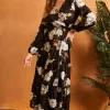 V Neck Floral Long Sleeve Maxi Dress In Black -UK Skirt Sales 2023 2022 02 22 SF TOM Julia bella blue0342