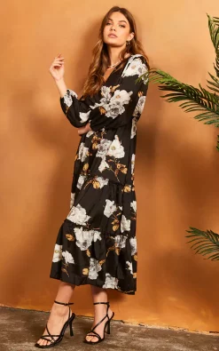 V Neck Floral Long Sleeve Maxi Dress In Black 7 V Neck Floral Long Sleeve Maxi Dress In Black -UK Skirt Sales 2023 2022 02 22 SF TOM Julia bella blue0366