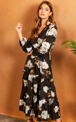 V Neck Floral Long Sleeve Maxi Dress In Black 8 V Neck Floral Long Sleeve Maxi Dress In Black -UK Skirt Sales 2023 2022 02 22 SF TOM Julia bella blue0372