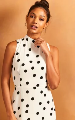 Ruffle Hem High Neck Sleeveless Dress In White Polka Dot -UK Skirt Sales 2023 2022 03 01 TOM Julia Bella Blue6319