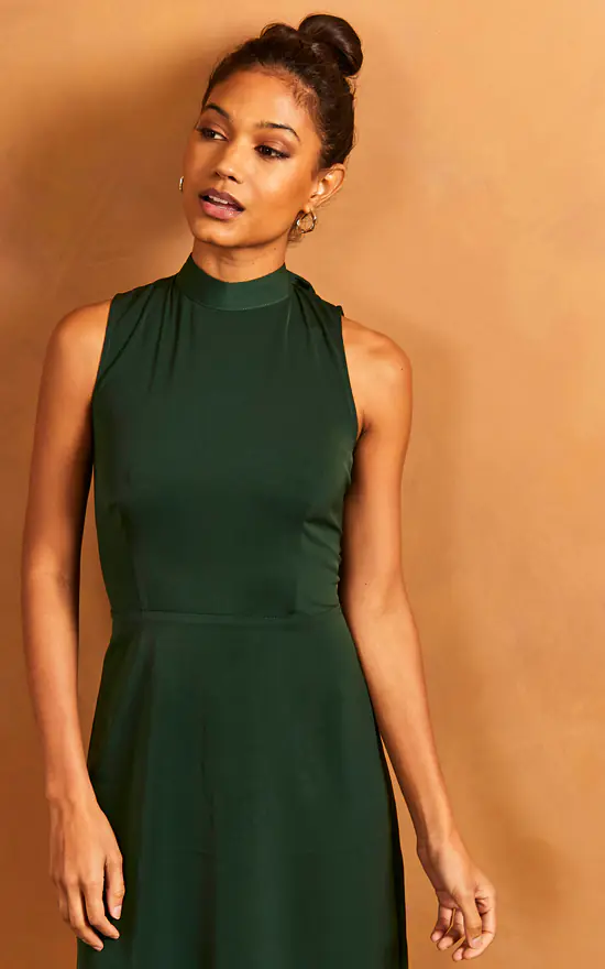 Ruffle Hem High Neck Sleeveless Dress In Green 5 Ruffle Hem High Neck Sleeveless Dress In Green - Image 3