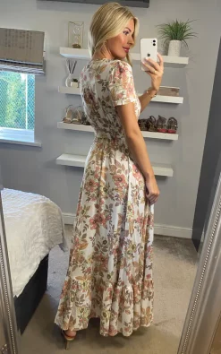 Multi Cream Vintage Floral Tiered Maxi Dress -UK Skirt Sales 2023 2022 03 16 Sasha Izabel33