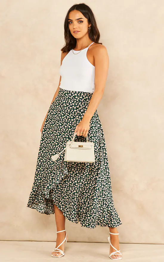 Sarta Green Floral Print Midi Wrap Skirt 4 Sarta Green Floral Print Midi Wrap Skirt - Image 2