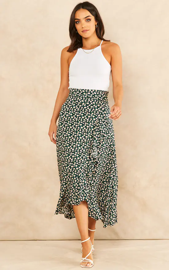 Sarta Green Floral Print Midi Wrap Skirt 3 Sarta Green Floral Print Midi Wrap Skirt