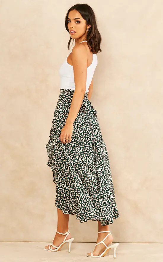 Sarta Green Floral Print Midi Wrap Skirt 6 Sarta Green Floral Print Midi Wrap Skirt - Image 4