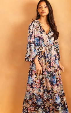 Angel Sleeve Paisley Maxi Dress In Blue -UK Skirt Sales 2023 2022 03 31 Jen Julia Bella Blue21971
