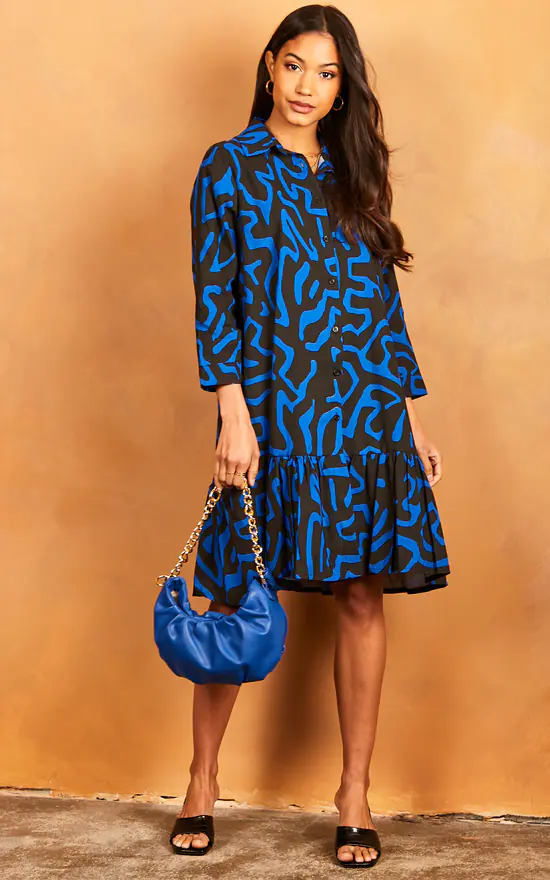 Geometric Print Midi Shirt Dress In Blue 3 Geometric Print Midi Shirt Dress In Blue