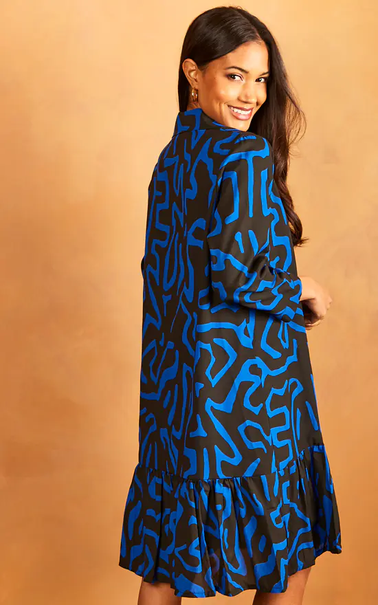 Geometric Print Midi Shirt Dress In Blue 6 Geometric Print Midi Shirt Dress In Blue - Image 4