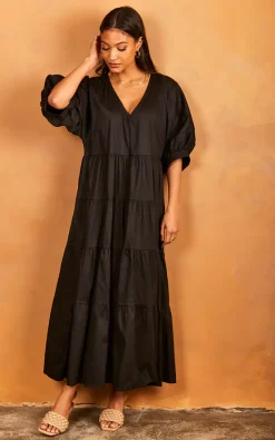 Tiered Maxi Smock Dress Black -UK Skirt Sales 2023 2022 03 31 Jen Julia OST23917