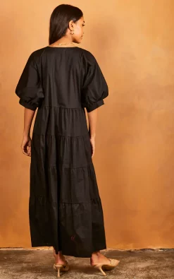 Tiered Maxi Smock Dress Black -UK Skirt Sales 2023 2022 03 31 Jen Julia OST23925