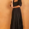 Bella Midi Shirred Dress With Balloon Sleeves Black -UK Skirt Sales 2023 2022 03 31 Jen Julia OST23989