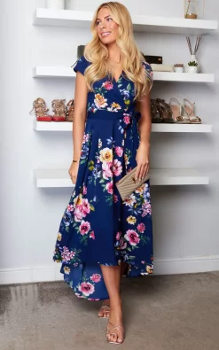 Front Wrap Floral Dress In Navy -UK Skirt Sales 2023 2022 04 04 Sasha Mela13
