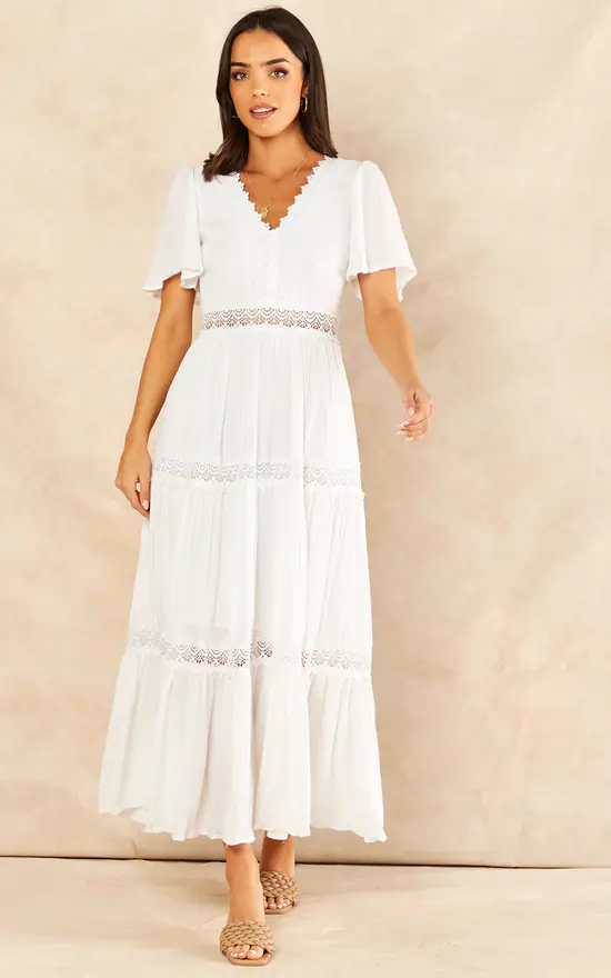 Christine Angel Sleeve Tiered Midi Dress In White 5 Christine Angel Sleeve Tiered Midi Dress In White - Image 3