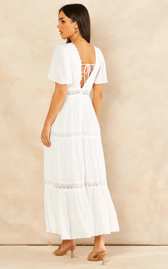 Christine Angel Sleeve Tiered Midi Dress In White 4 Christine Angel Sleeve Tiered Midi Dress In White - Image 2