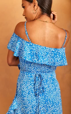 Cold Shoulder Midi Wrap Dress In Blue Ditsy Print 9 Cold Shoulder Midi Wrap Dress In Blue Ditsy Print -UK Skirt Sales 2023 2022 04 25 Jen Julia BellaAndBlue32119