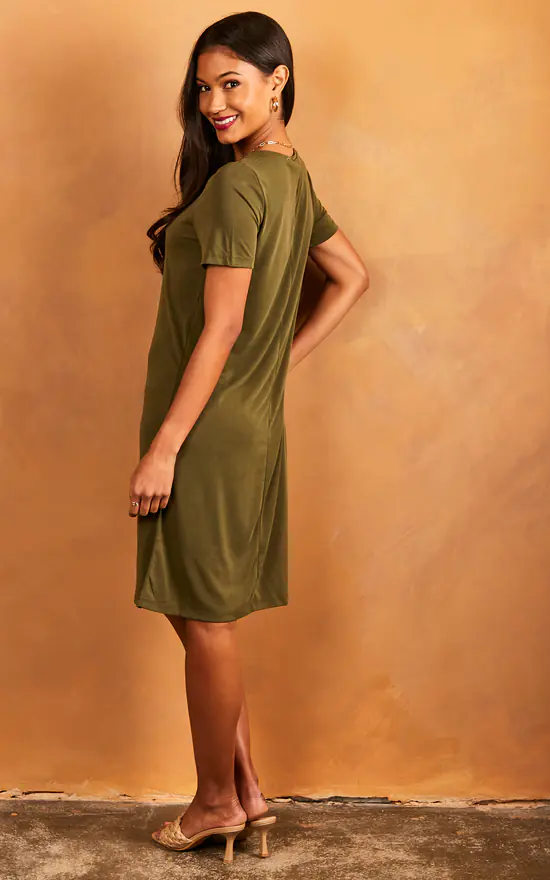 Pieces V Neck T Shirt Dress In Khaki 6 Pieces V Neck T Shirt Dress In Khaki - Image 4