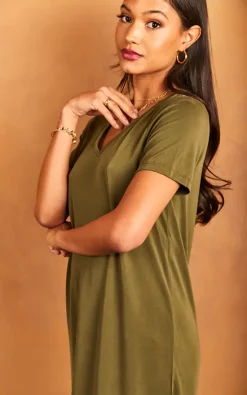Pieces V Neck T Shirt Dress In Khaki 8 Pieces V Neck T Shirt Dress In Khaki -UK Skirt Sales 2023 2022 04 25 Jen Julia Pieces32547