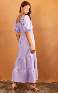 Bella Midi Shirred Smock Dress With Balloon Sleeves Lilac -UK Skirt Sales 2023 2022 04 25 Jen Tia OST32631