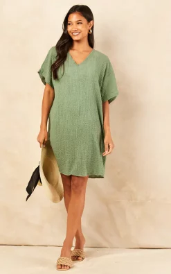 Tunica Oversized Beach Mini Dress Khaki Green