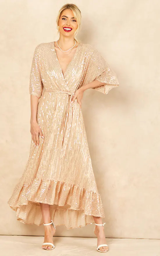 Sequin Plunge Maxi Dress In Gold 3 Sequin Plunge Maxi Dress In Gold