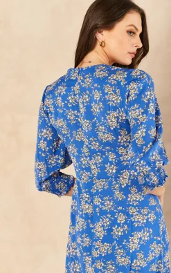 Tiered Floral Midi Dress In Blue -UK Skirt Sales 2023 2022 06 14 Jem SallyAnne Bella Blue46752