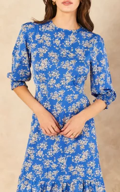 Tiered Floral Midi Dress In Blue -UK Skirt Sales 2023 2022 06 14 Jem SallyAnne Bella Blue46759