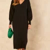 ONLY Long Sleeve V Neck Knitted Midi Dress In Black 2 ONLY Long Sleeve V Neck Knitted Midi Dress In Black -UK Skirt Sales 2023 2022 06 14 Jen Naomi Only45578