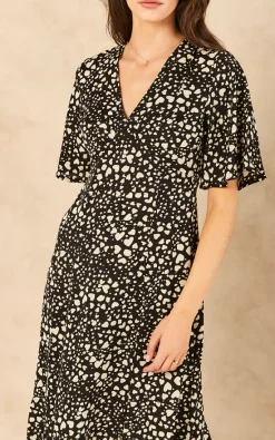 Heart Print Angel Sleeve Midi Dress In Black And White -UK Skirt Sales 2023 2022 06 14 Jen Sallyanne Bella Blue46664