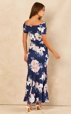 Bardot Off Shoulder Maxi Print Dress Navy -UK Skirt Sales 2023 2022 06 27 Jen Chynna Feverfish49646