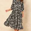 Black Zebra Printed Half Sleeve Midi Shirt Dress -UK Skirt Sales 2023 2022 07 12 Jen Chynna LoveSunshine52958
