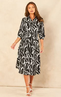 Black Zebra Printed Half Sleeve Midi Shirt Dress -UK Skirt Sales 2023 2022 07 12 Jen Chynna LoveSunshine52962