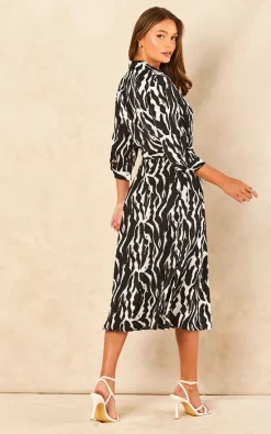 Black Zebra Printed Half Sleeve Midi Shirt Dress -UK Skirt Sales 2023 2022 07 12 Jen Chynna LoveSunshine52970
