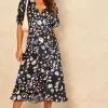 Navy Petal Print Satin Midi Wrap Dress -UK Skirt Sales 2023 2022 07 20 Jen Chynna Bella Blue0696