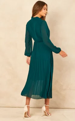 Amryn Collar V Neck Pleated Midi Dress -UK Skirt Sales 2023 2022 07 21 Jen Chynna BlueVanilla58058