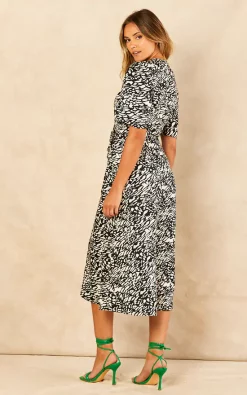 Black And White Animal Print Satin Midi Wrap Dress -UK Skirt Sales 2023 2022 07 21 Jen Meg Bella Blue59908