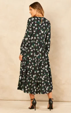 White And Green Floral Print Long Sleeve Smock Dress -UK Skirt Sales 2023 2022 07 21 Jen Meg Bella Blue60267