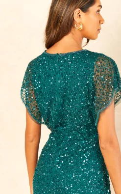 Sequin Flutter Sleeve Midi Dress In Green 9 Sequin Flutter Sleeve Midi Dress In Green -UK Skirt Sales 2023 2022 08 03 Jen Amy Angeleye62892
