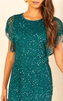 Sequin Flutter Sleeve Midi Dress In Green 8 Sequin Flutter Sleeve Midi Dress In Green -UK Skirt Sales 2023 2022 08 03 Jen Amy Angeleye62894