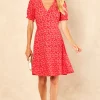 Lydia Shirring Cuff Sleeve Tea Dress In Red Floral Print -UK Skirt Sales 2023 2022 08 03 Jen Amy BlueVanilla64829
